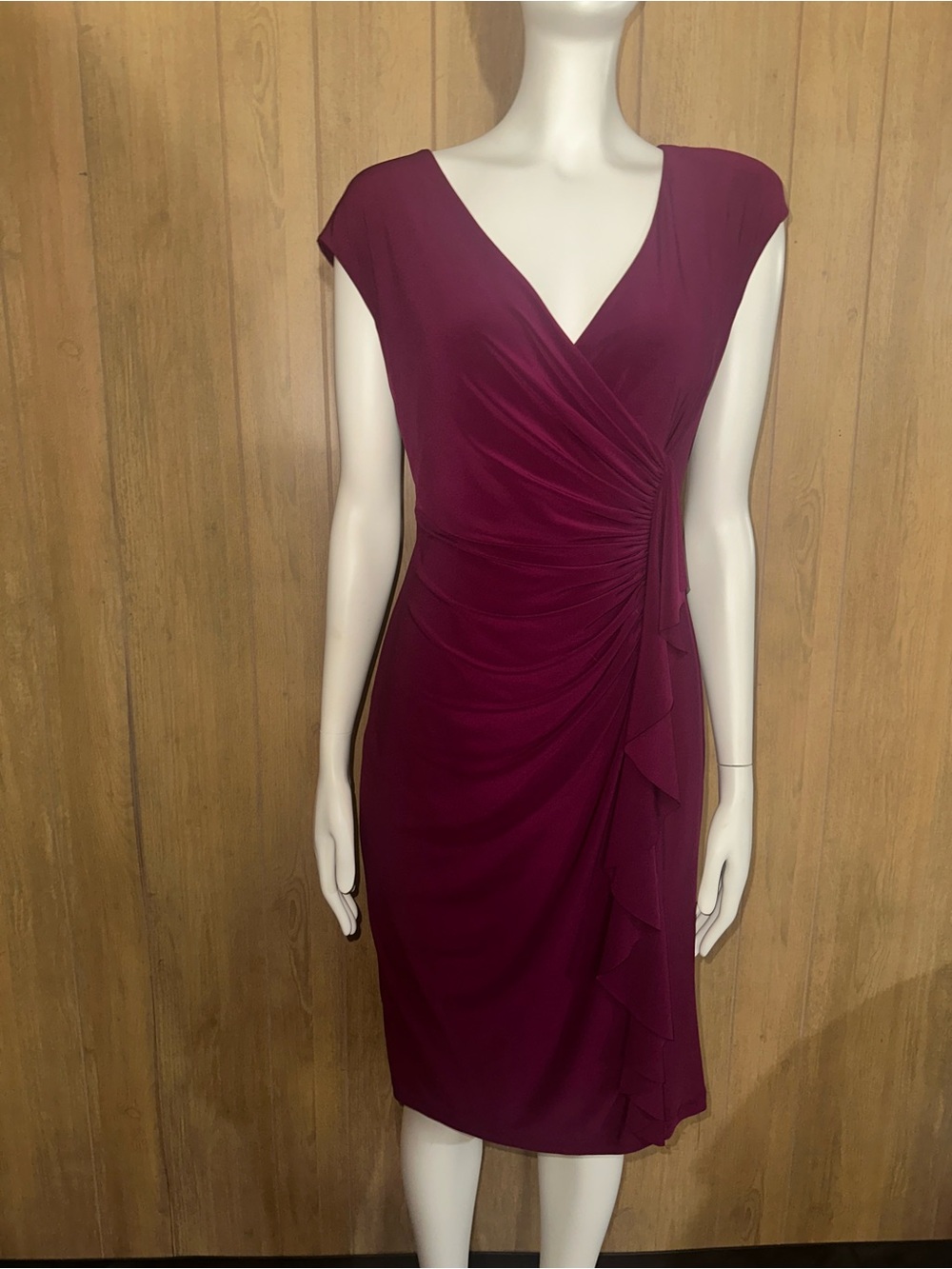 Elegant Raspberry Wrap-Style Sheath Dress